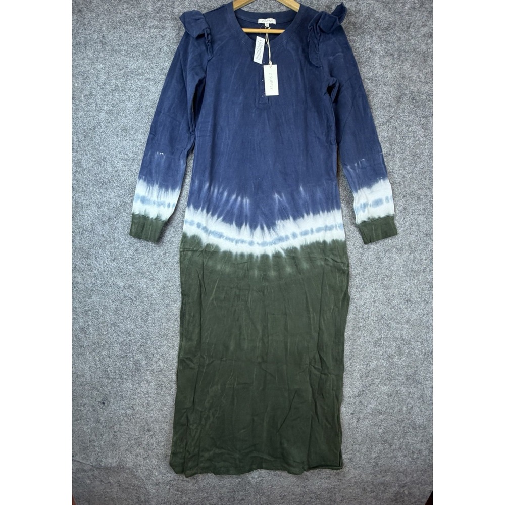 Z Supply Ruffle Maxi Dress‎ Womens Med Multicolor Tie Dye Black Iris Boho Beachy